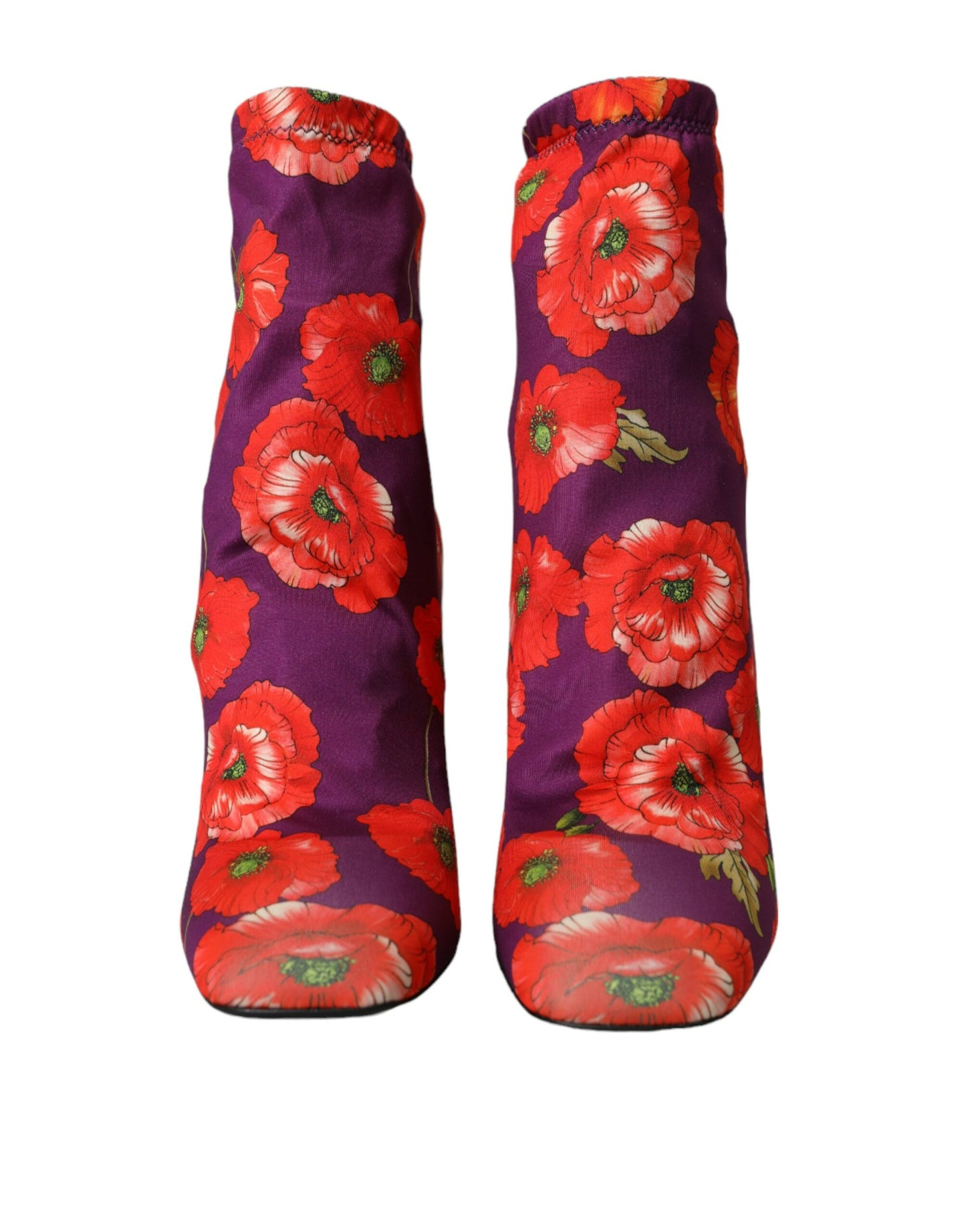 Dolce & Gabbana Purple Floral Jersey Stretch Boots Shoes EU39 / US8.5