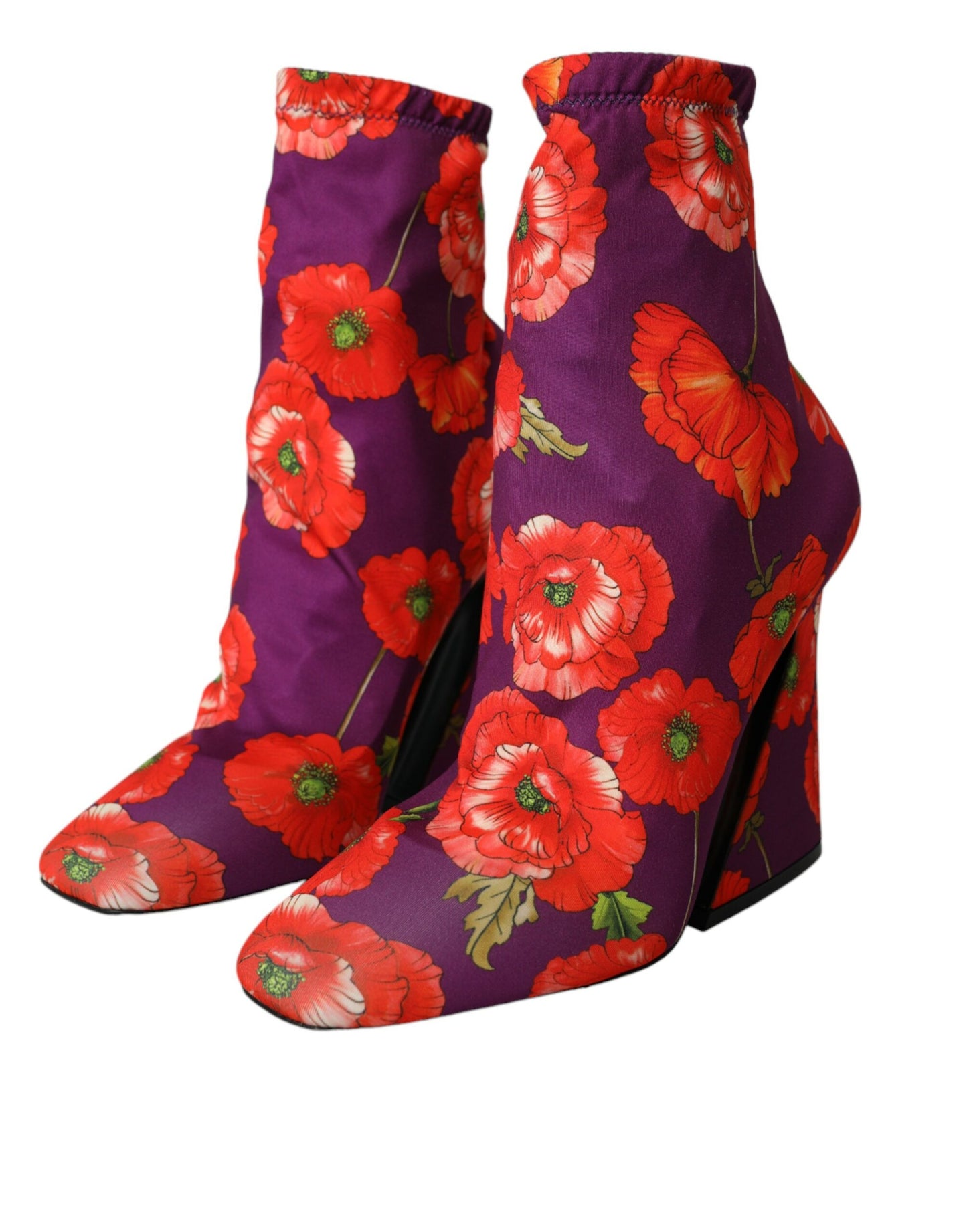 Dolce & Gabbana Purple Floral Jersey Stretch Boots Shoes EU39 / US8.5