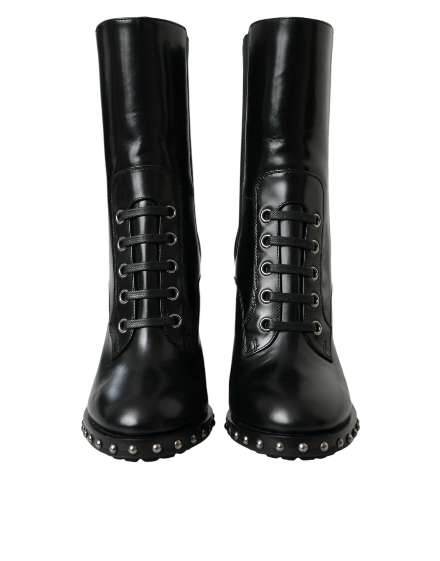 Dolce & Gabbana Black Leather Studded Lace Up Boots Shoes EU36 / US5.5