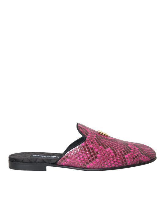 Dolce & Gabbana Fuchsia Python Logo Mule Flat Sandals  EU39 / US8.5