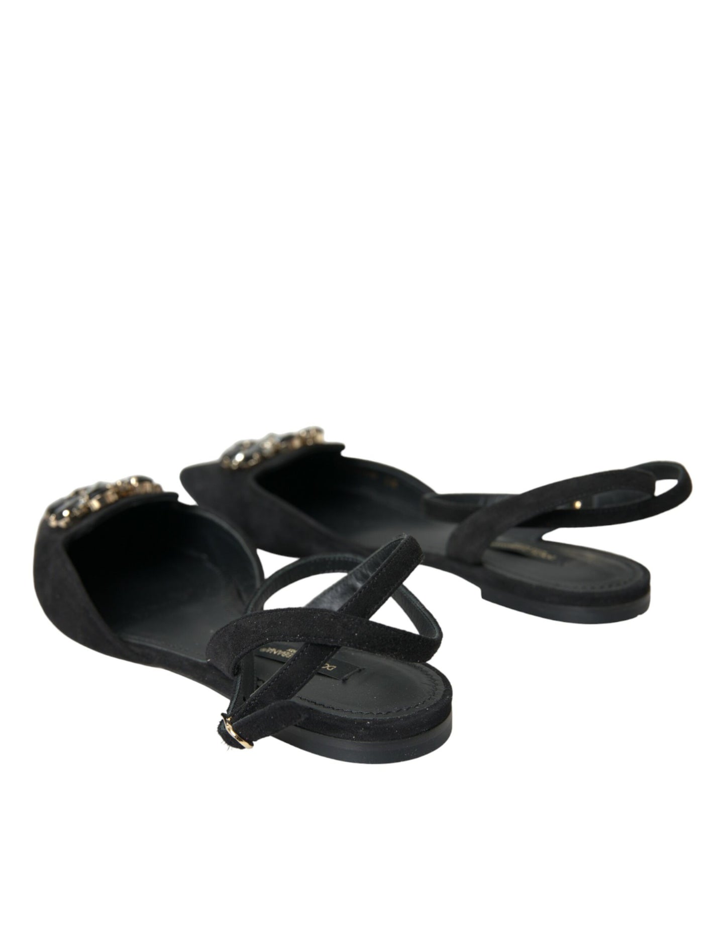 Dolce & Gabbana Black Leather Crystal Slingback Sandals Shoes EU38 / US7.5