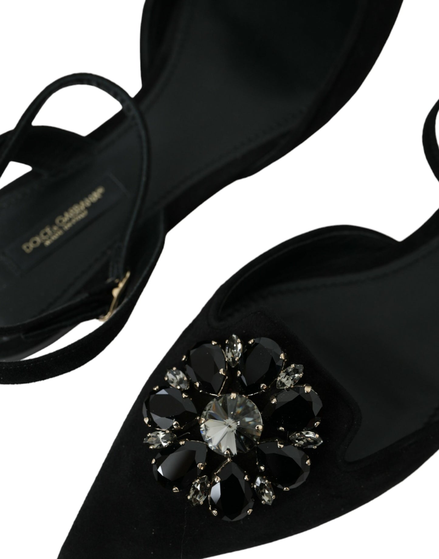 Dolce & Gabbana Black Leather Crystal Slingback Sandals Shoes EU38 / US7.5