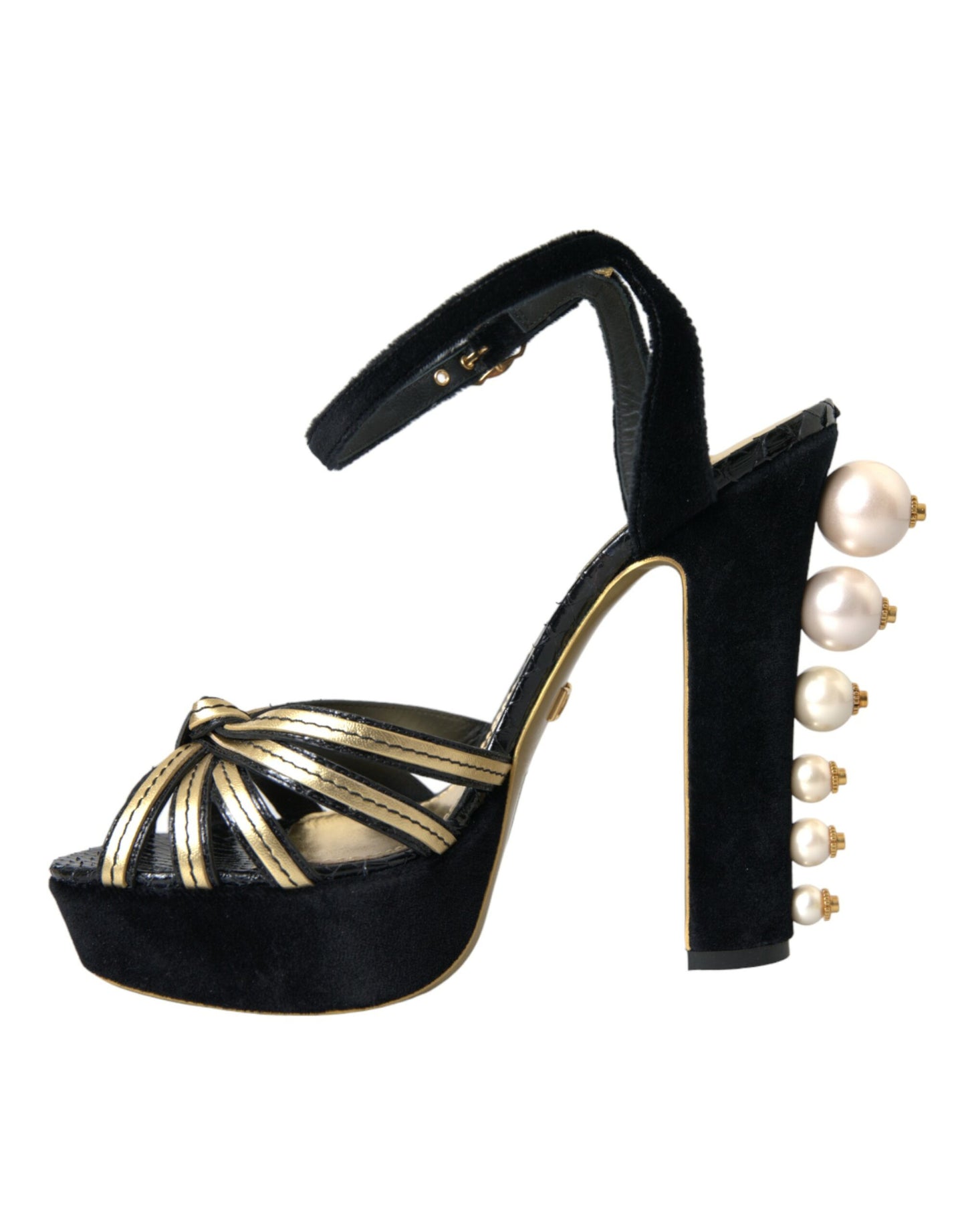 Dolce & Gabbana Black Gold Embellished Heels Sandals Shoes EU39 / US8.5