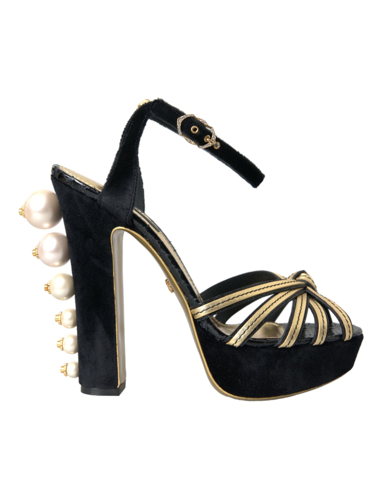 Dolce & Gabbana Black Gold Embellished Heels Sandals Shoes EU39 / US8.5