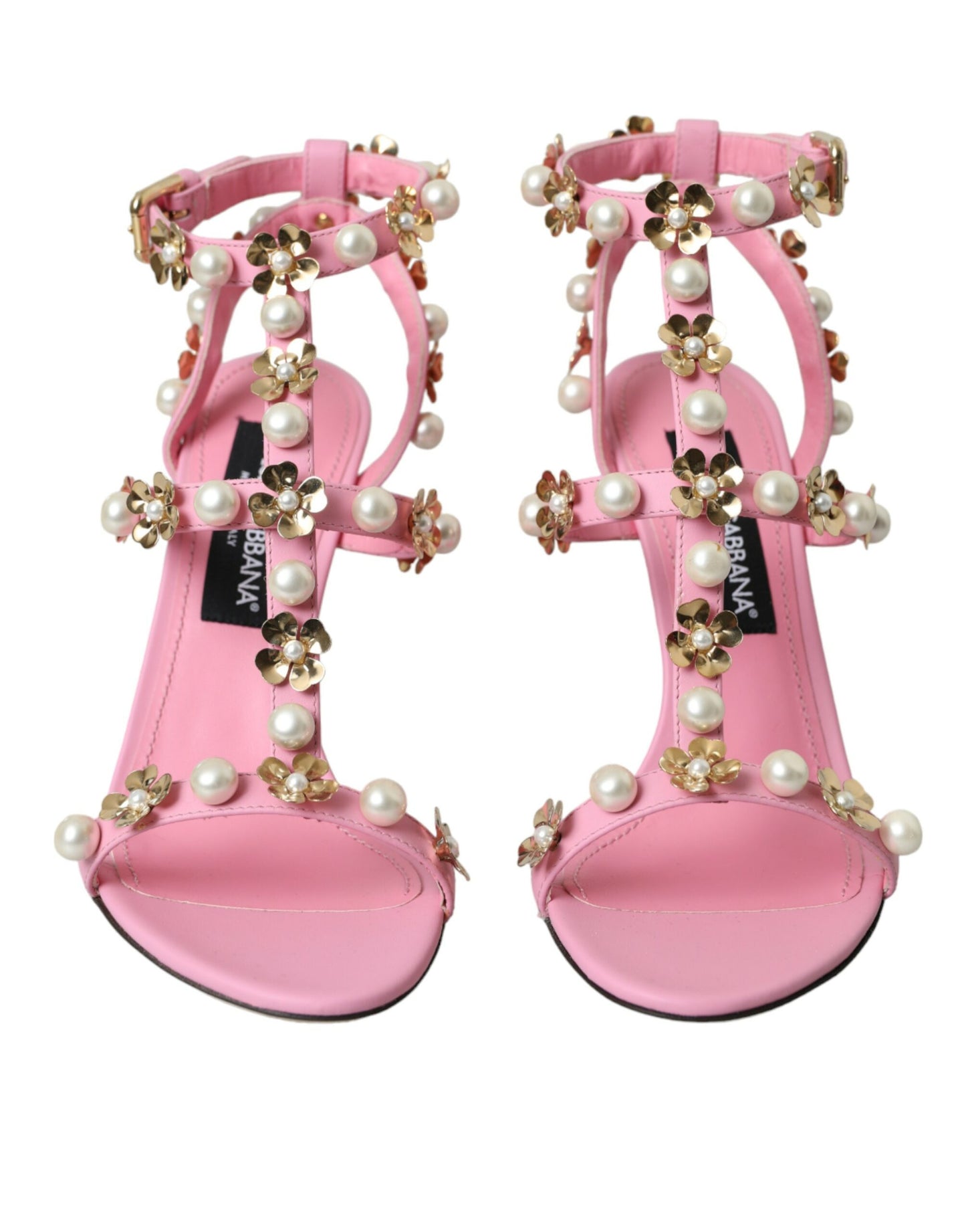 Dolce & Gabbana Pink Leather Embellished Heels Sandals Shoes EU39 / US8.5