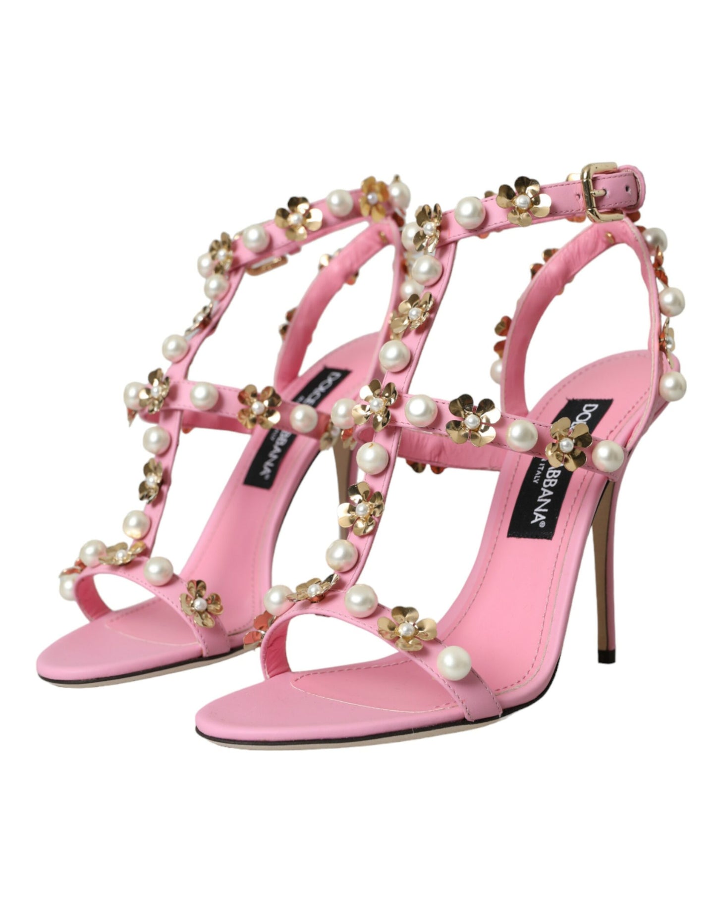 Dolce & Gabbana Pink Leather Embellished Heels Sandals Shoes EU39 / US8.5