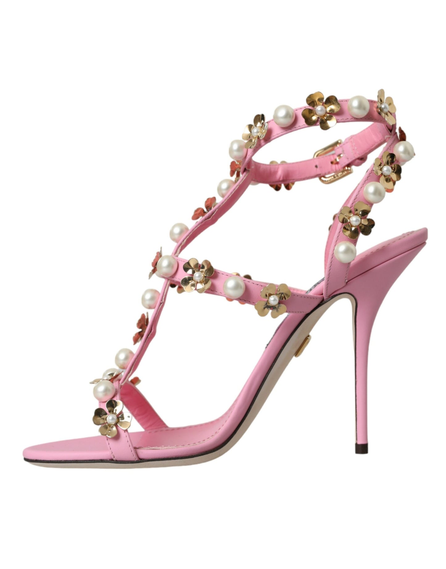 Dolce & Gabbana Pink Leather Embellished Heels Sandals Shoes EU39 / US8.5