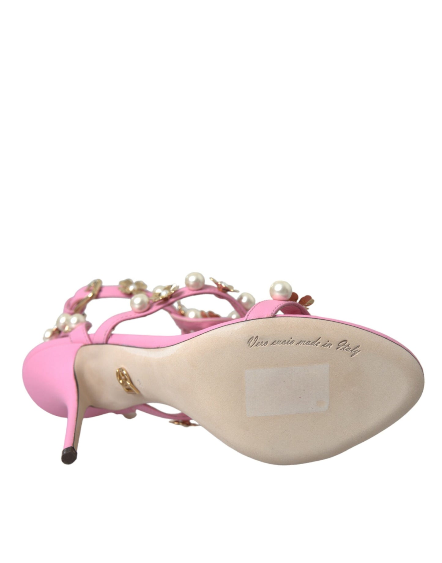 Dolce & Gabbana Pink Leather Embellished Heels Sandals Shoes EU39 / US8.5