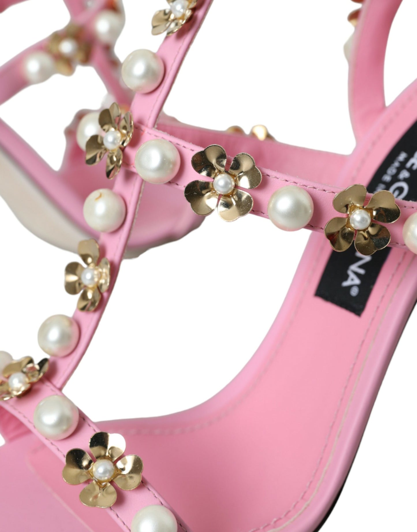 Dolce & Gabbana Pink Leather Embellished Heels Sandals Shoes EU39 / US8.5