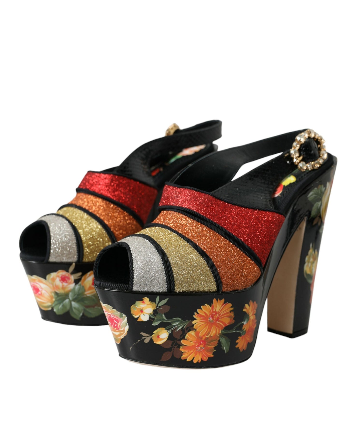 Dolce & Gabbana Multicolor Floral Crystal Platform Sandals Shoes EU39 / US8.5