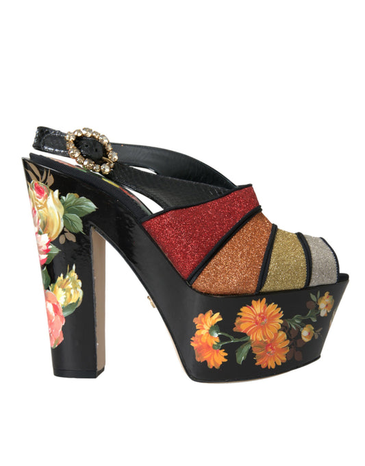 Dolce & Gabbana Multicolor Floral Crystal Platform Sandals Shoes EU39 / US8.5