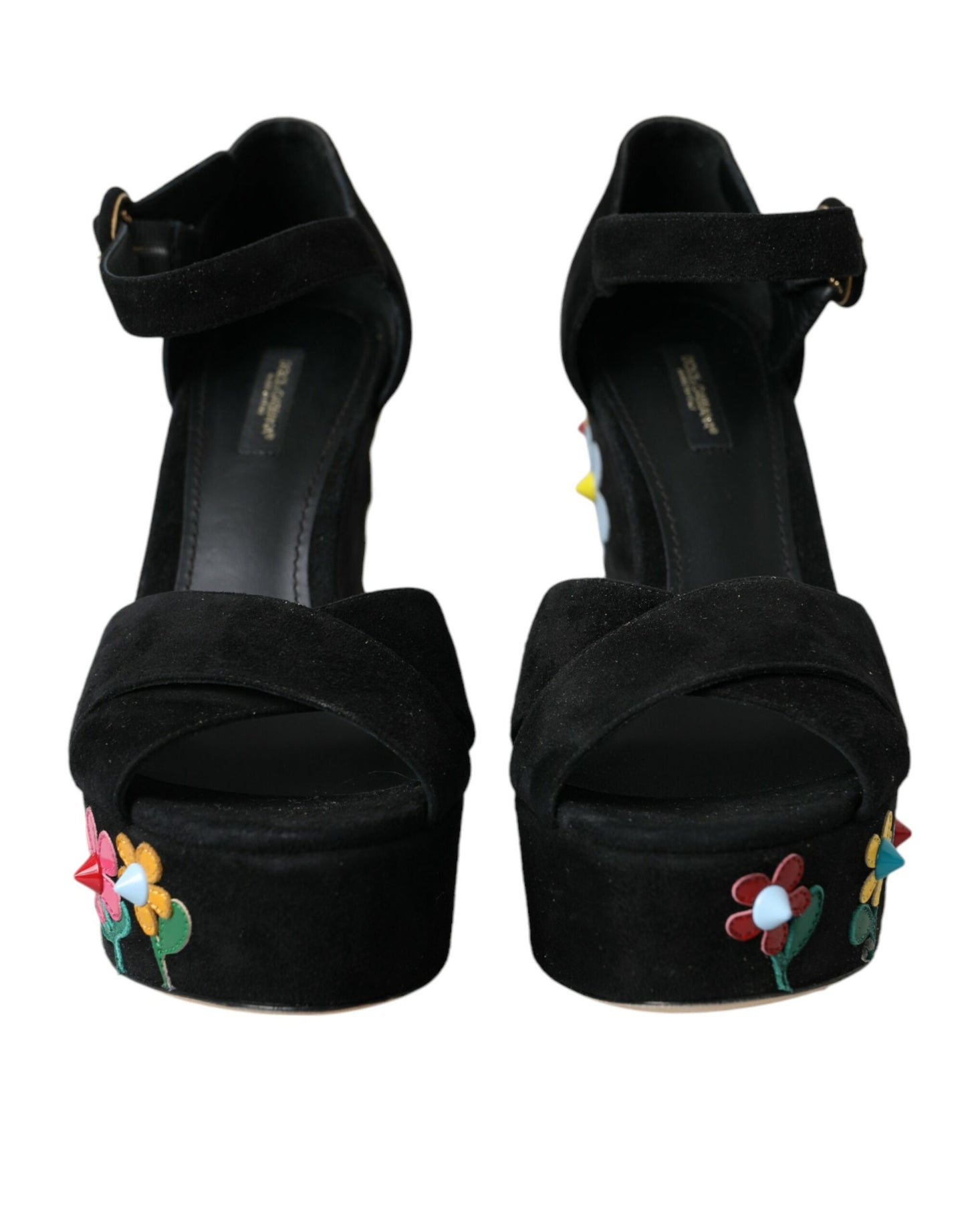 Dolce & Gabbana Black Floral Ankle Strap Heels Sandals Shoes EU39 / US8.5