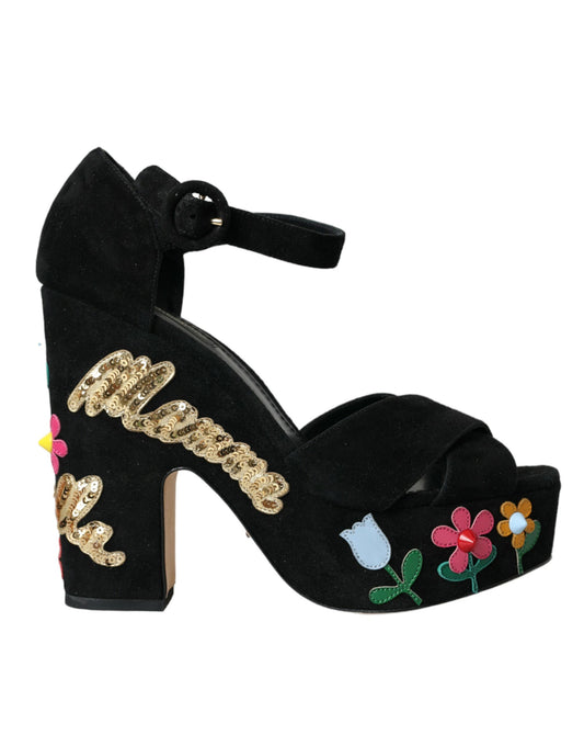 Dolce & Gabbana Black Floral Ankle Strap Heels Sandals Shoes EU39 / US8.5