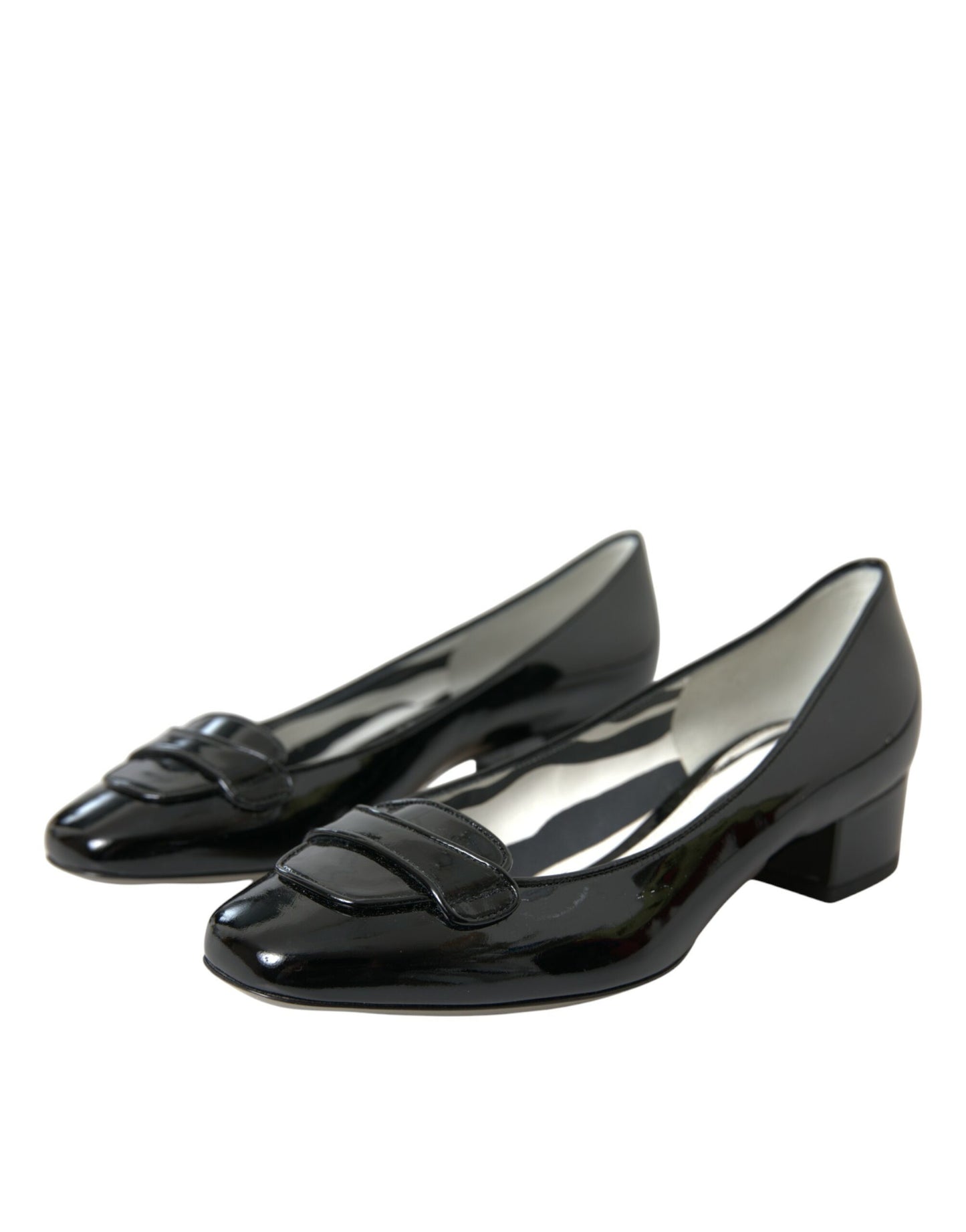 Dolce & Gabbana Black Patent Leather Block Heels Pumps Shoes EU37.5 / US7