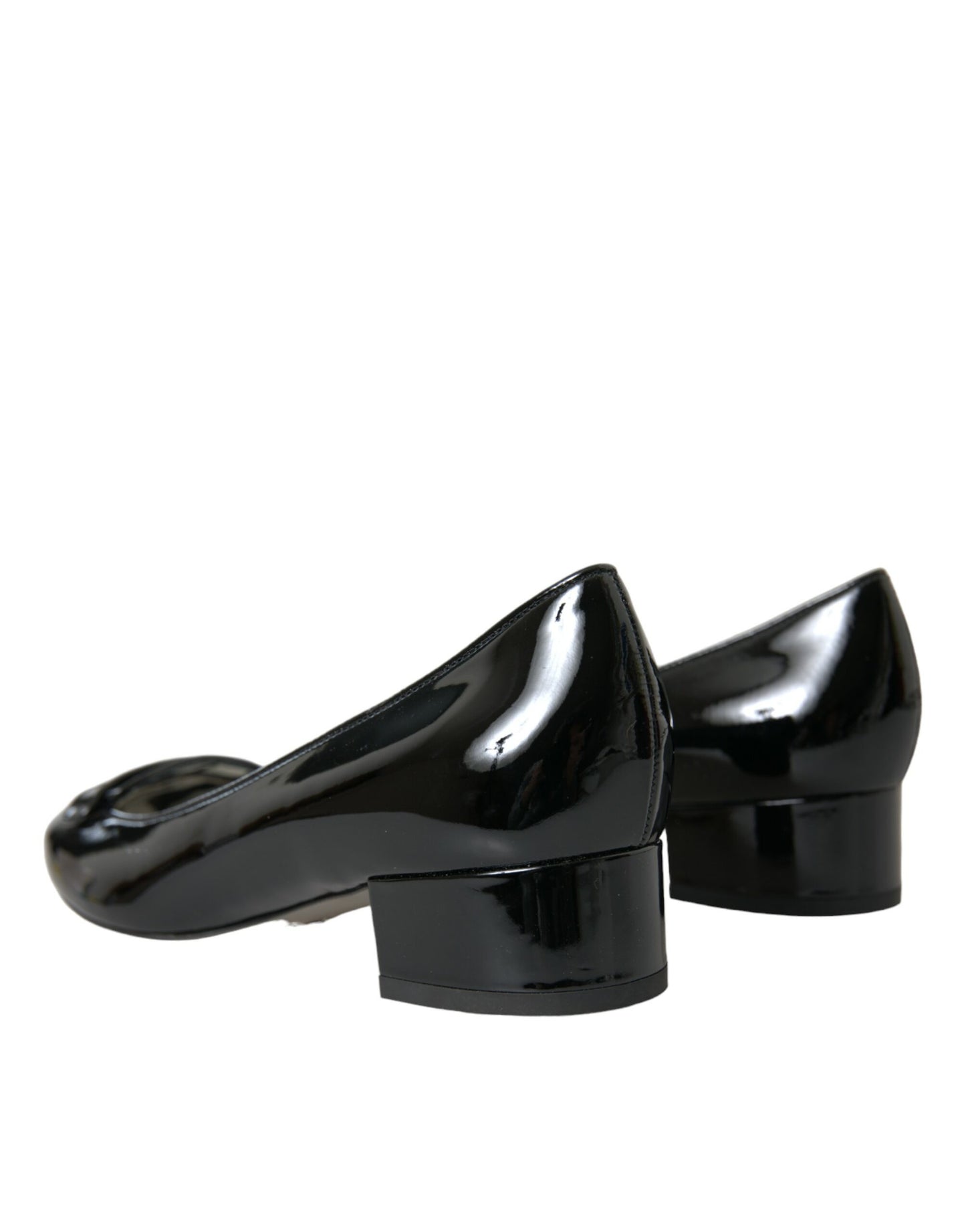 Dolce & Gabbana Black Patent Leather Block Heels Pumps Shoes EU37.5 / US7