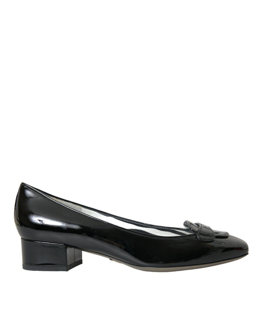 Dolce & Gabbana Black Patent Leather Block Heels Pumps Shoes EU37.5 / US7