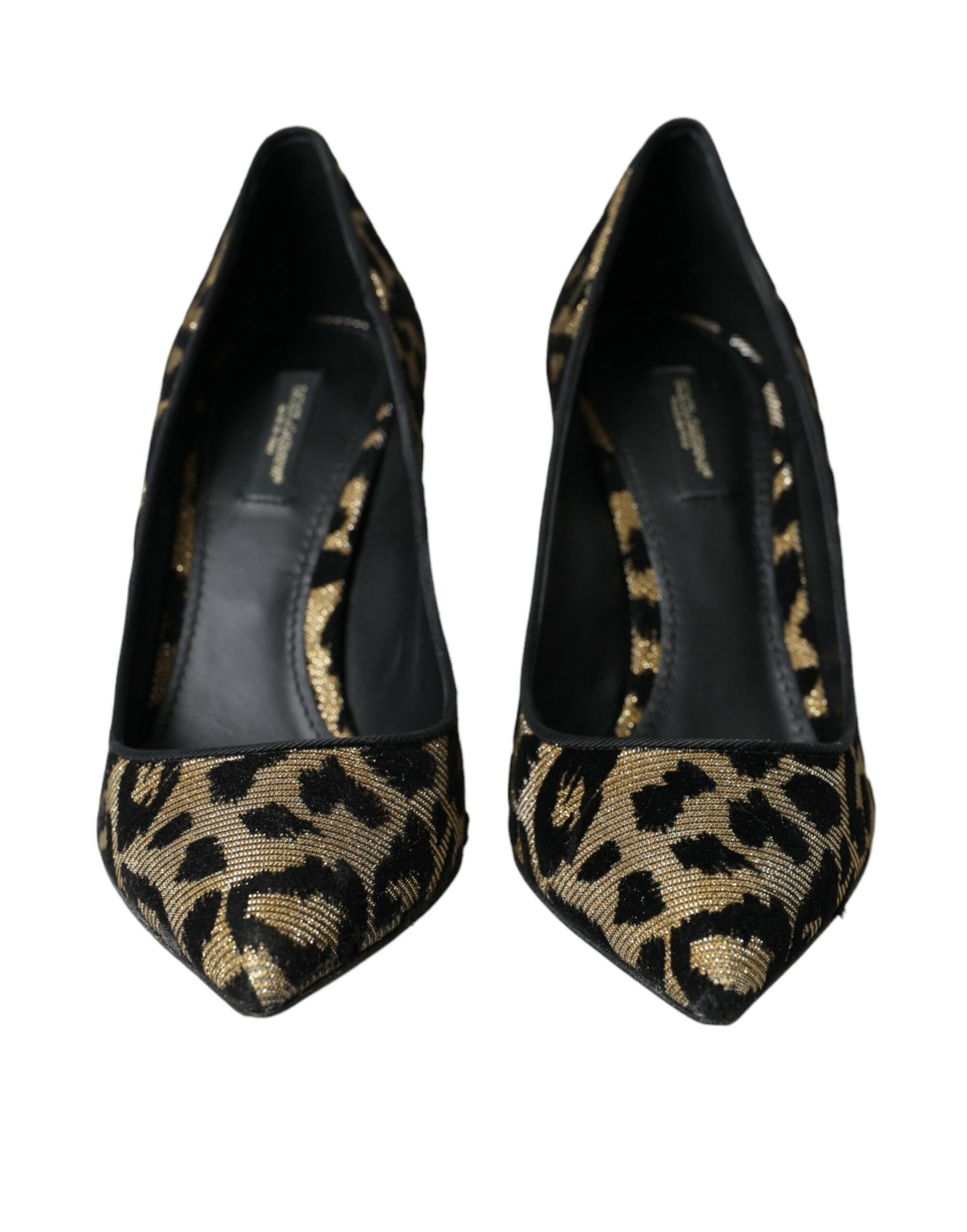 Dolce & Gabbana Black Gold Leopard Lurex Heels Pumps Shoes EU38 / US7.5