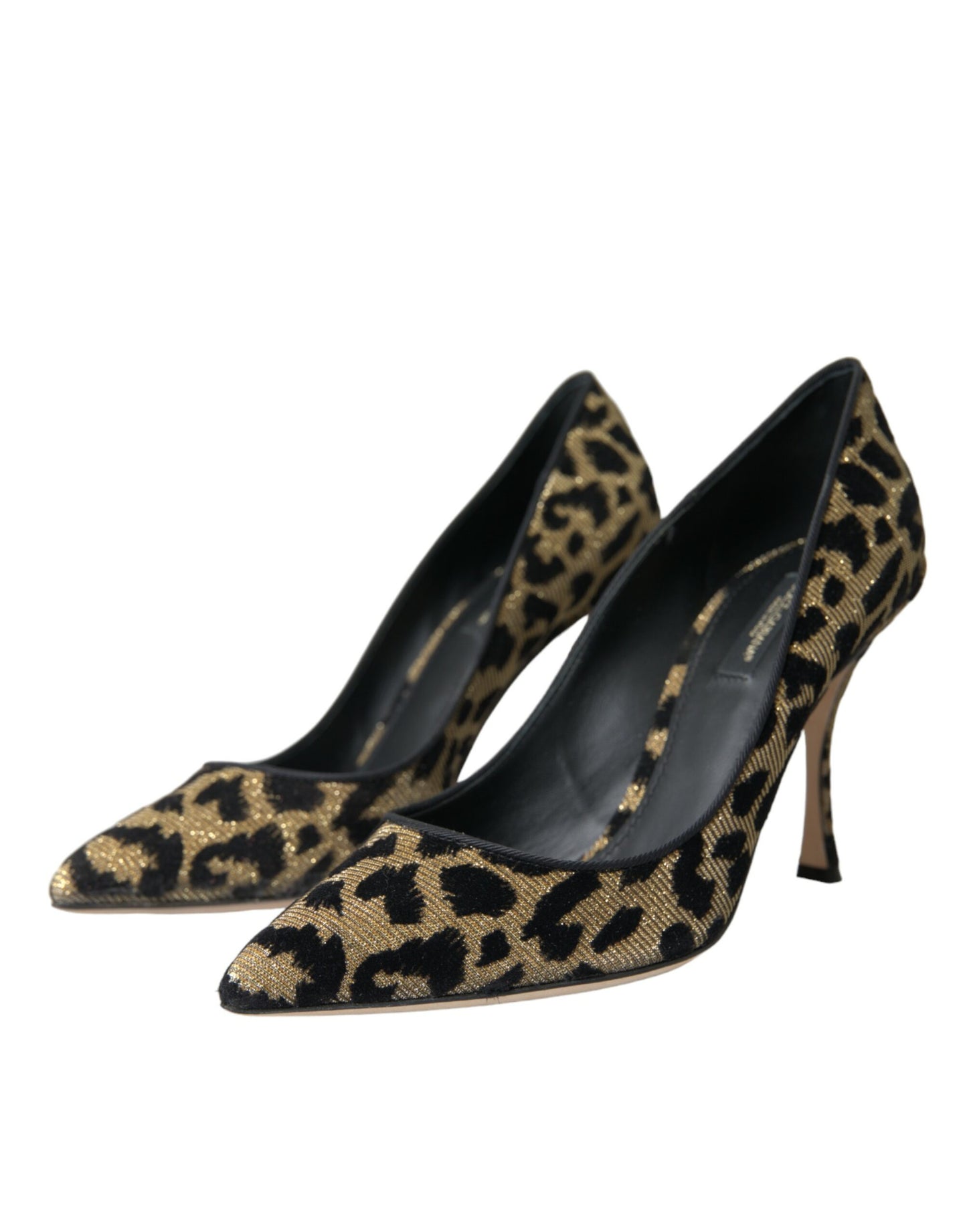 Dolce & Gabbana Black Gold Leopard Lurex Heels Pumps Shoes EU38 / US7.5