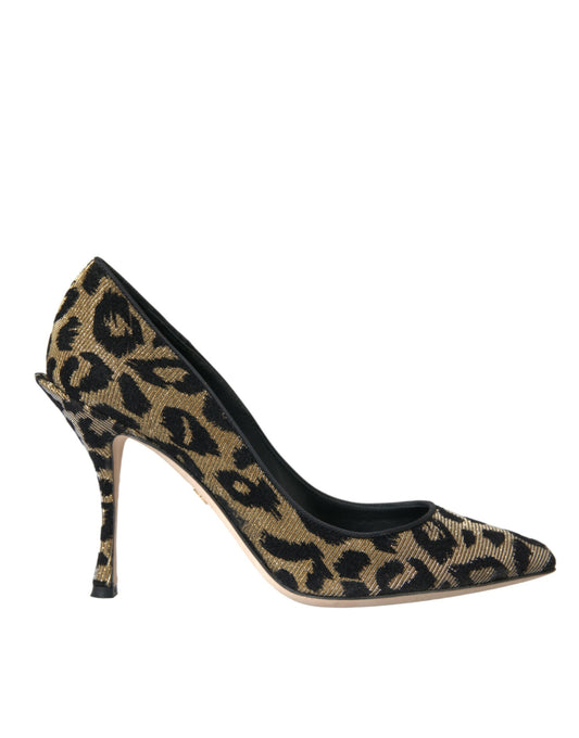 Dolce & Gabbana Black Gold Leopard Lurex Heels Pumps Shoes EU38 / US7.5