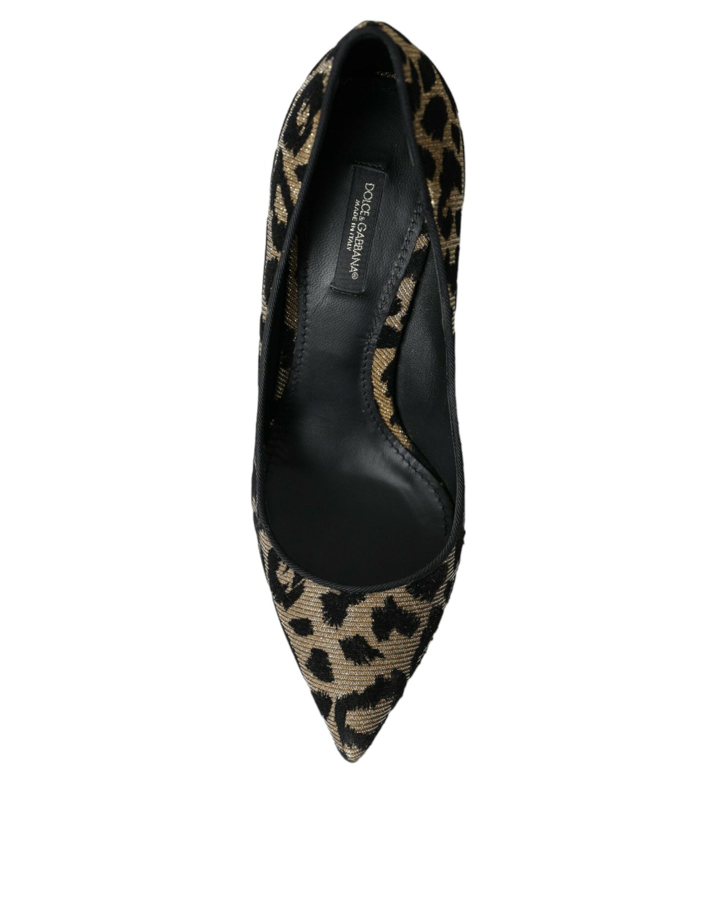 Dolce & Gabbana Black Gold Leopard Lurex Heels Pumps Shoes EU38 / US7.5