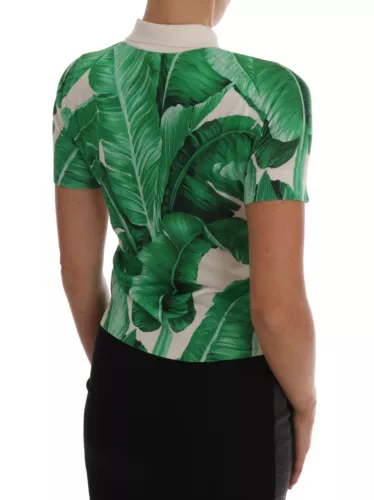 Dolce & Gabbana Green Banana Print Silk Polo T-shirt IT38 / XS