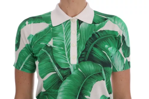 Dolce & Gabbana Green Banana Print Silk Polo T-shirt IT38 / XS