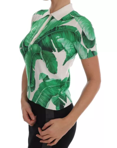 Dolce & Gabbana Green Banana Print Silk Polo T-shirt IT38 / XS