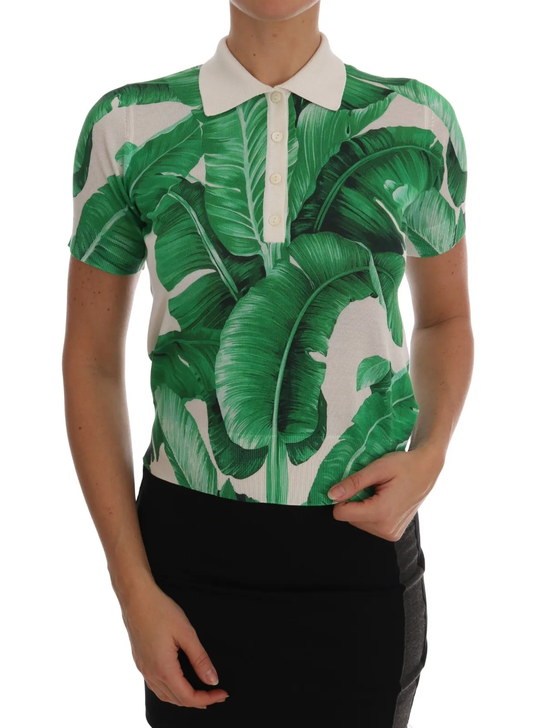 Dolce & Gabbana Green Banana Print Silk Polo T-shirt IT38 / XS