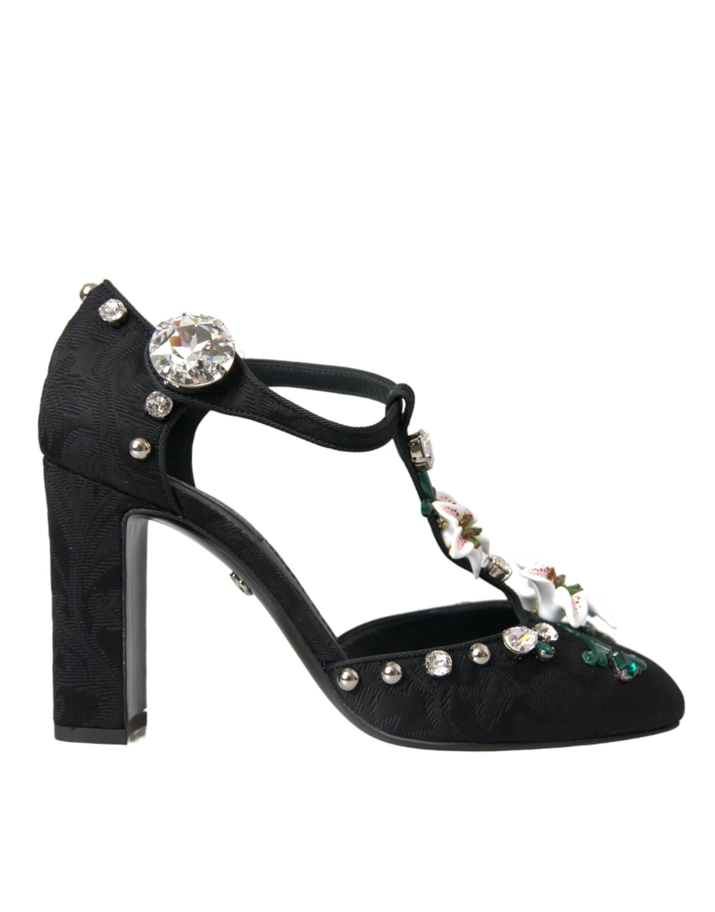 Dolce & Gabbana Black Lilies Crystal Heels Pumps Shoes EU39 / US8.5