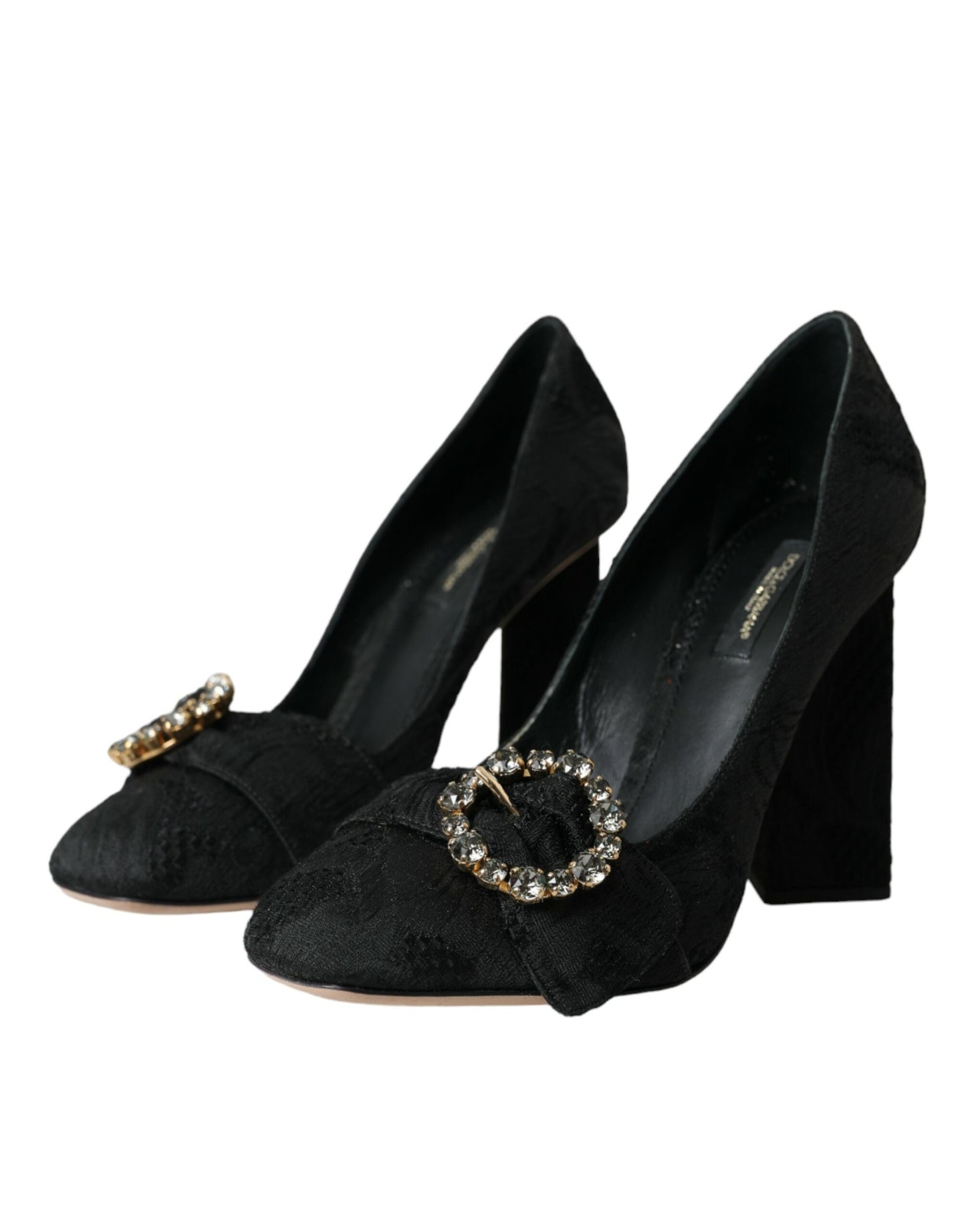 Dolce & Gabbana Black Brocade Crystals Heels Pumps Shoes EU39 / US8.5