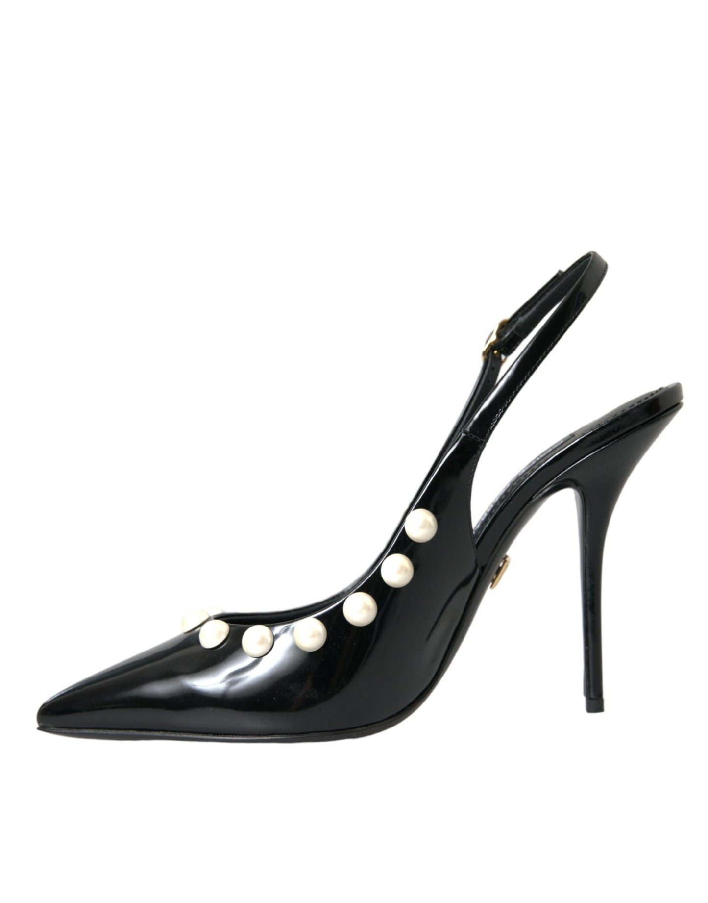 Dolce & Gabbana Black Leather Faux Pearl Heel Slingback Shoes EU40 / US9.5