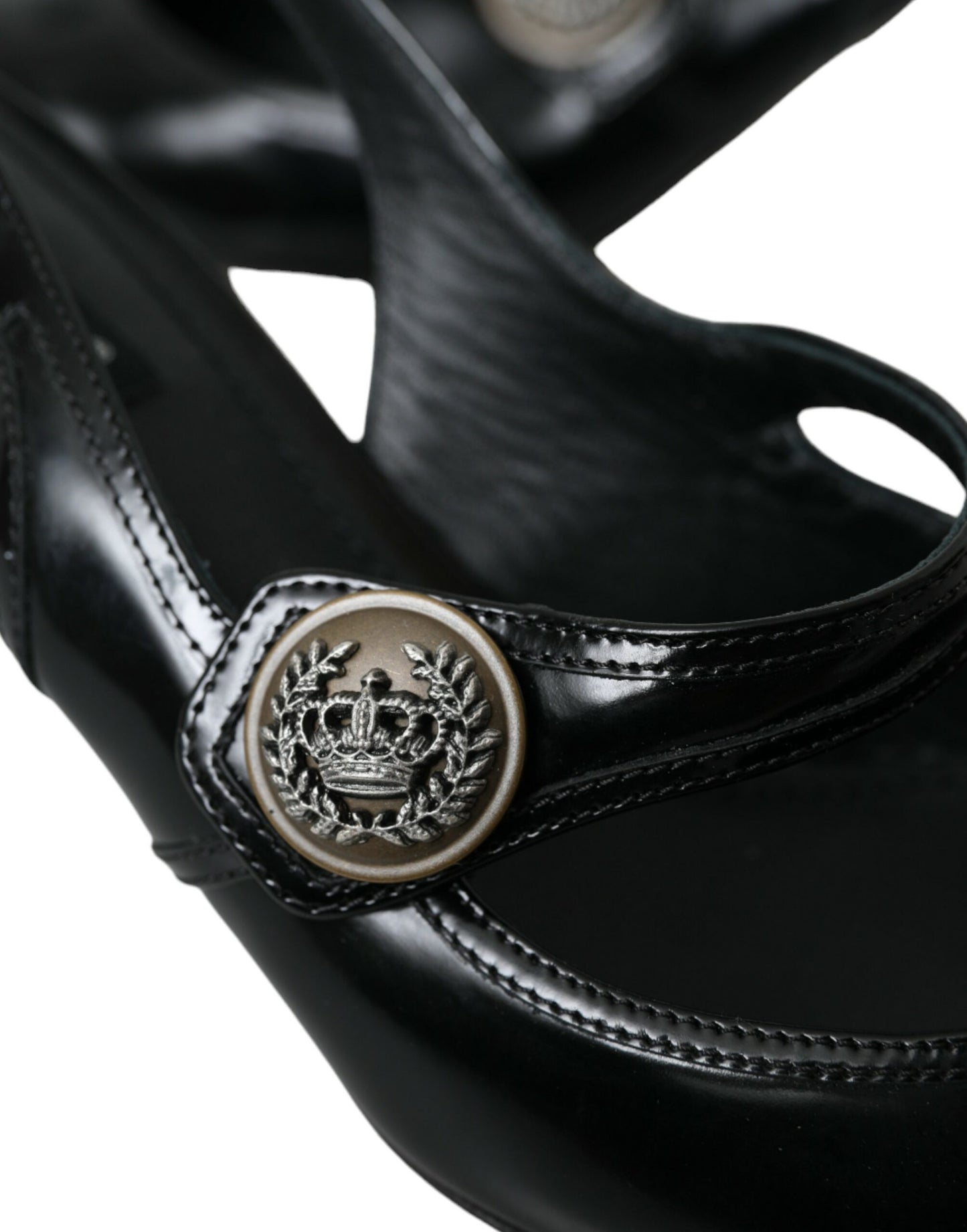 Dolce & Gabbana Black Leather Embellished Slingbacks Shoes EU39 / US8.5