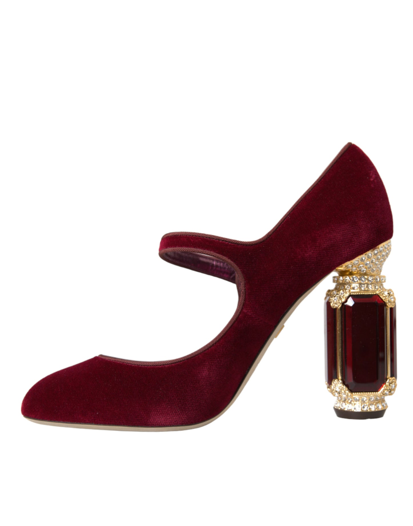 Dolce & Gabbana Red Velvet Gold Crystals Heels Mary Jane Shoes EU40.5 / US10