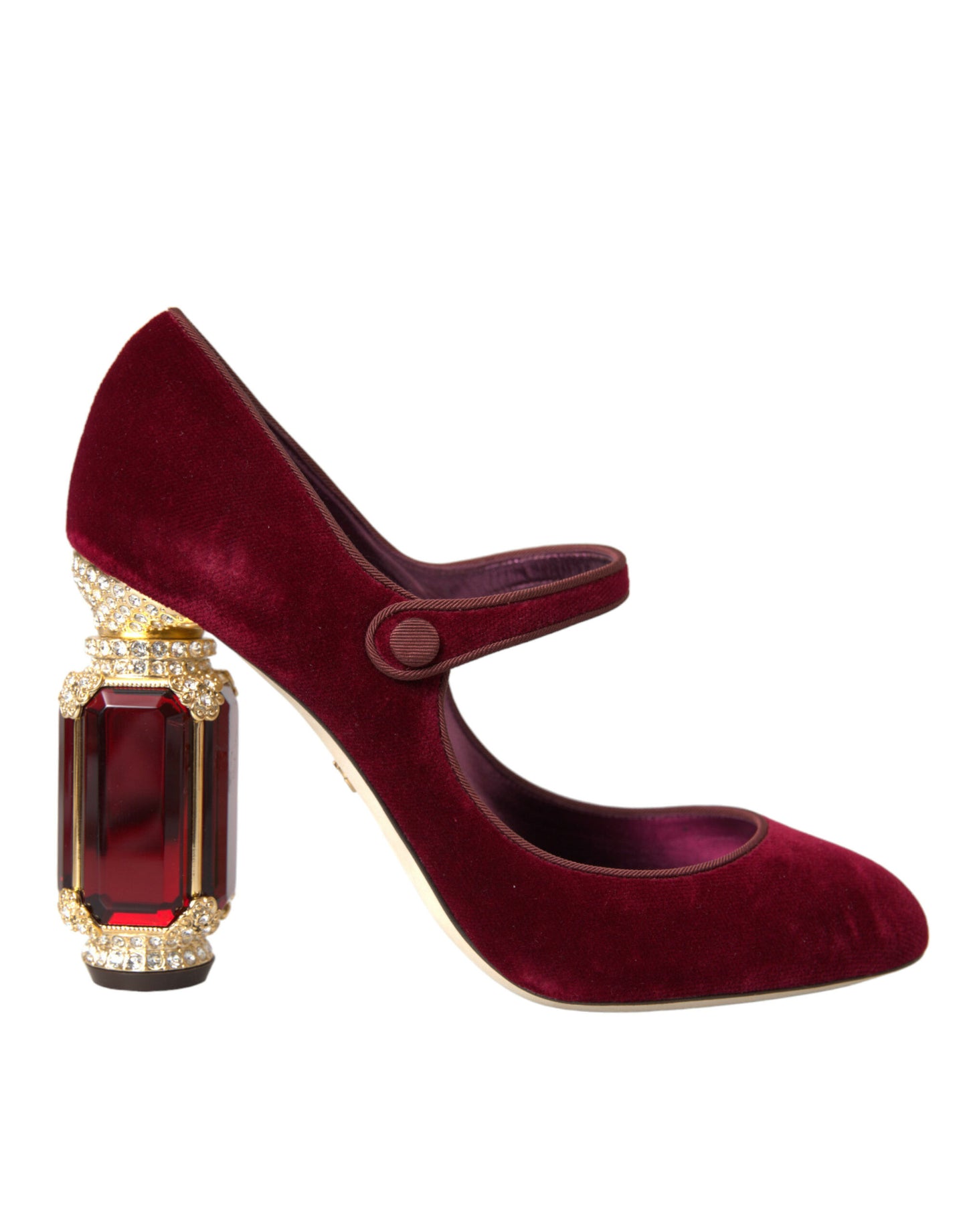 Dolce & Gabbana Red Velvet Gold Crystals Heels Mary Jane Shoes EU40.5 / US10