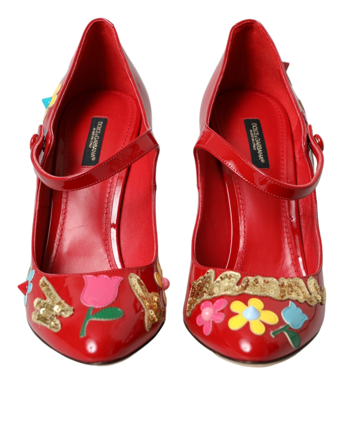 Dolce & Gabbana Red Leather Embellished Mary Jane Pumps Heels Shoes EU40 / US9.5