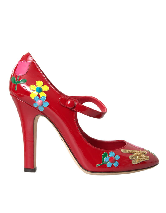 Dolce & Gabbana Red Leather Embellished Mary Jane Pumps Heels Shoes EU40 / US9.5