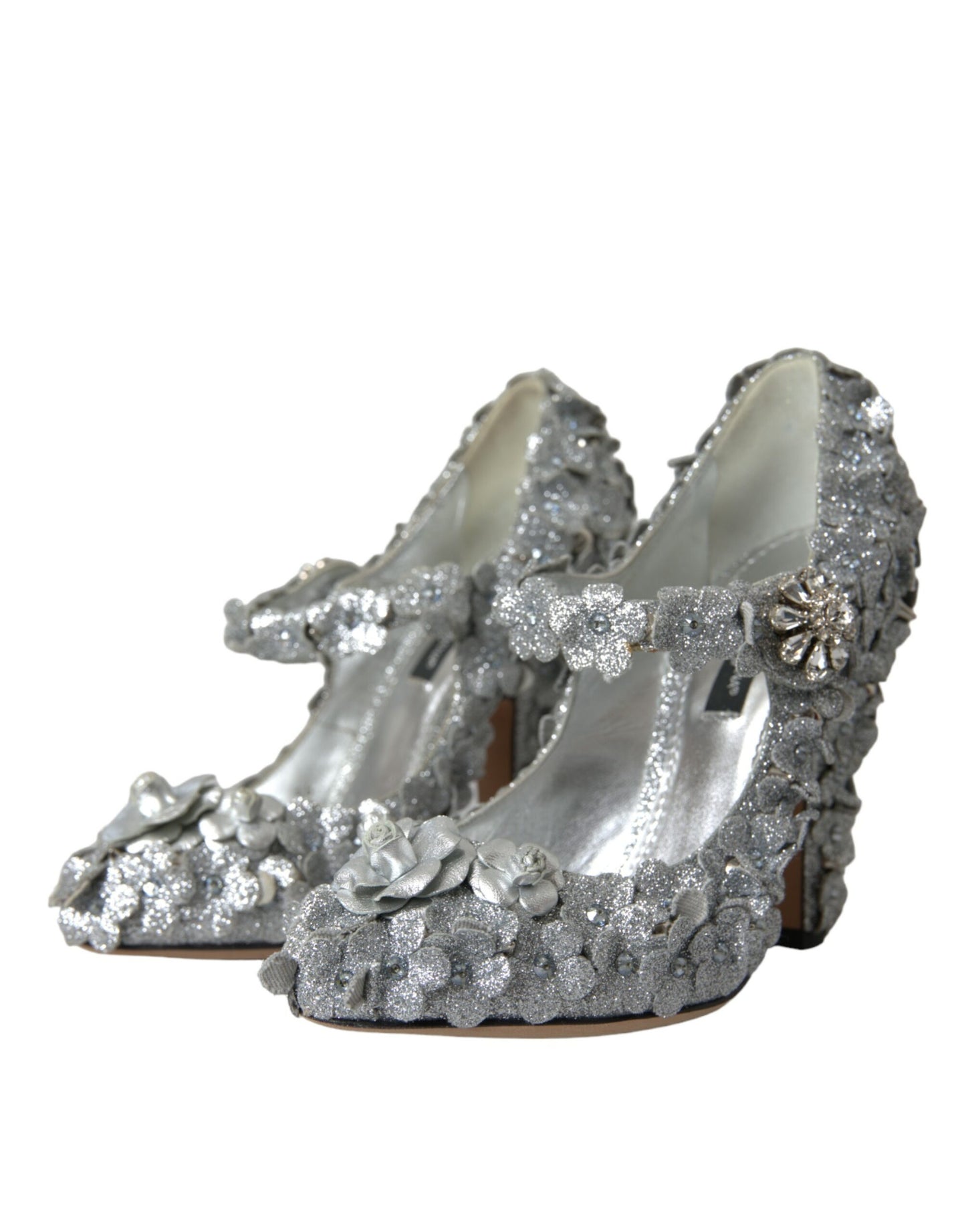 Dolce & Gabbana Silver Floral Crystal Mary Jane Pumps Shoes EU36 / US5.5