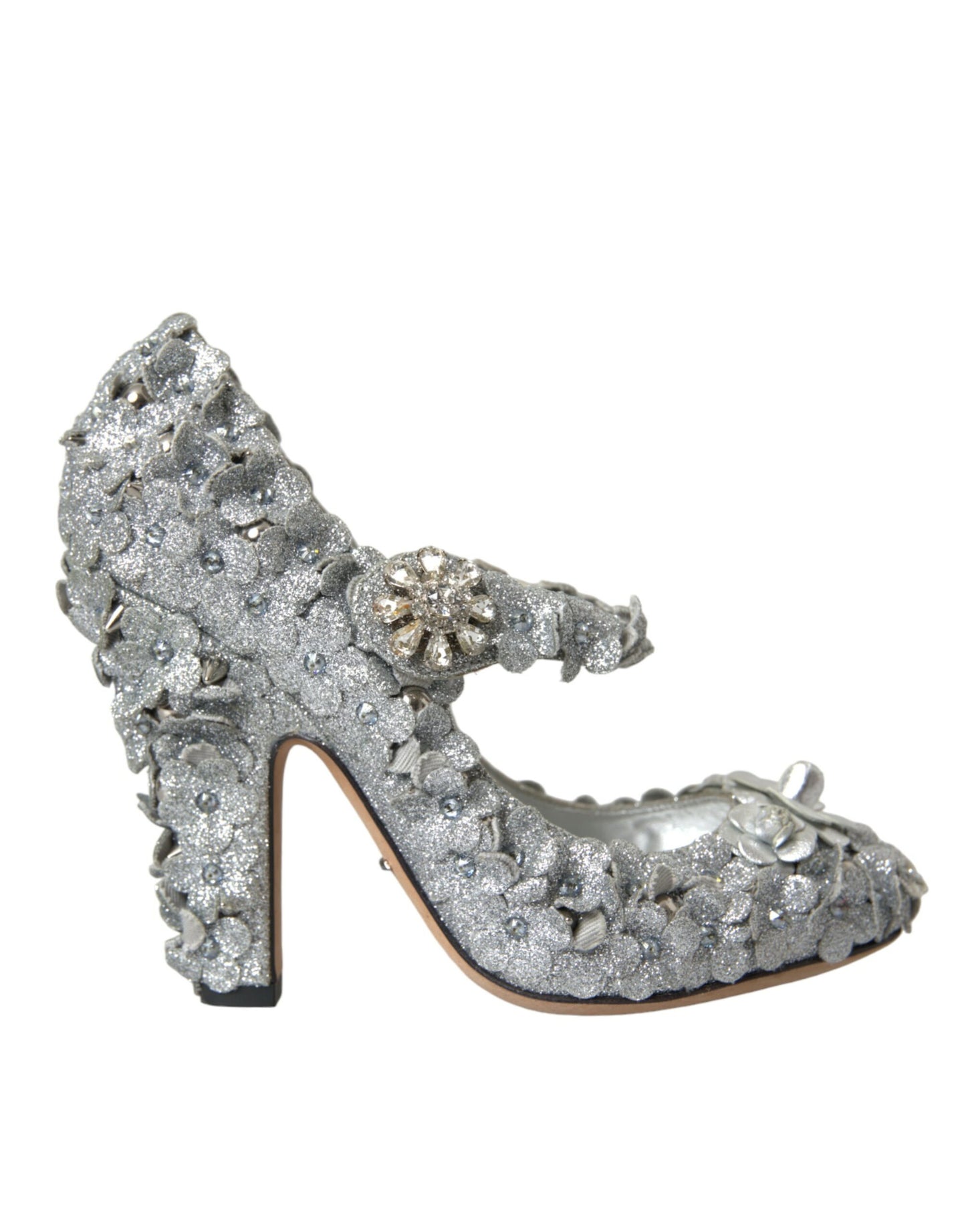 Dolce & Gabbana Silver Floral Crystal Mary Jane Pumps Shoes EU36 / US5.5