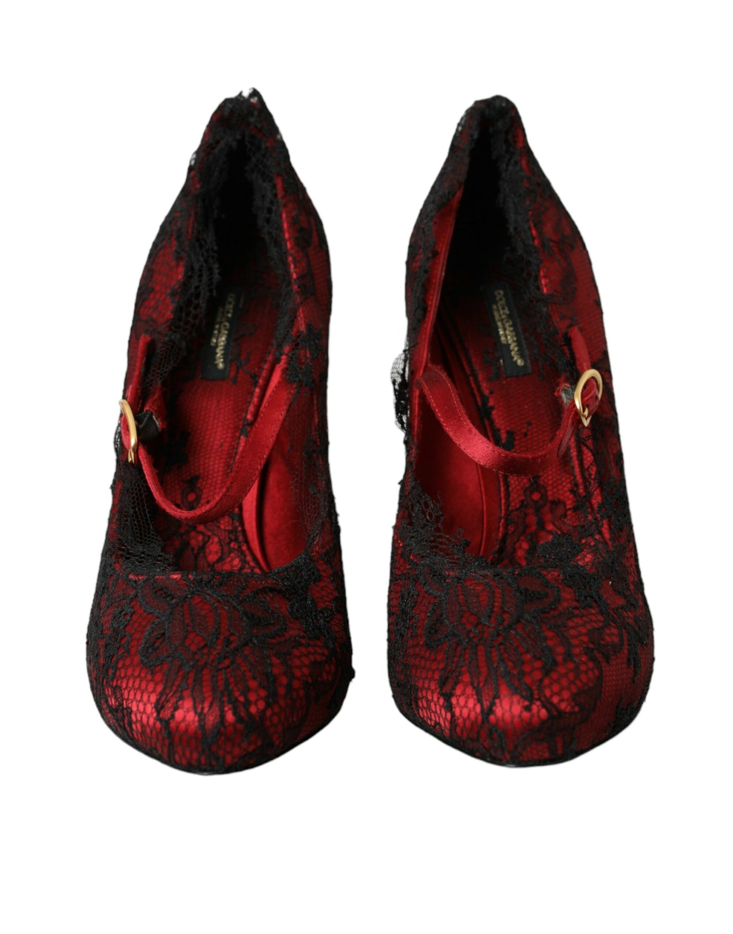 Dolce & Gabbana Red Black Floral Lace Mary Jane Pumps Shoes EU39 / US8.5