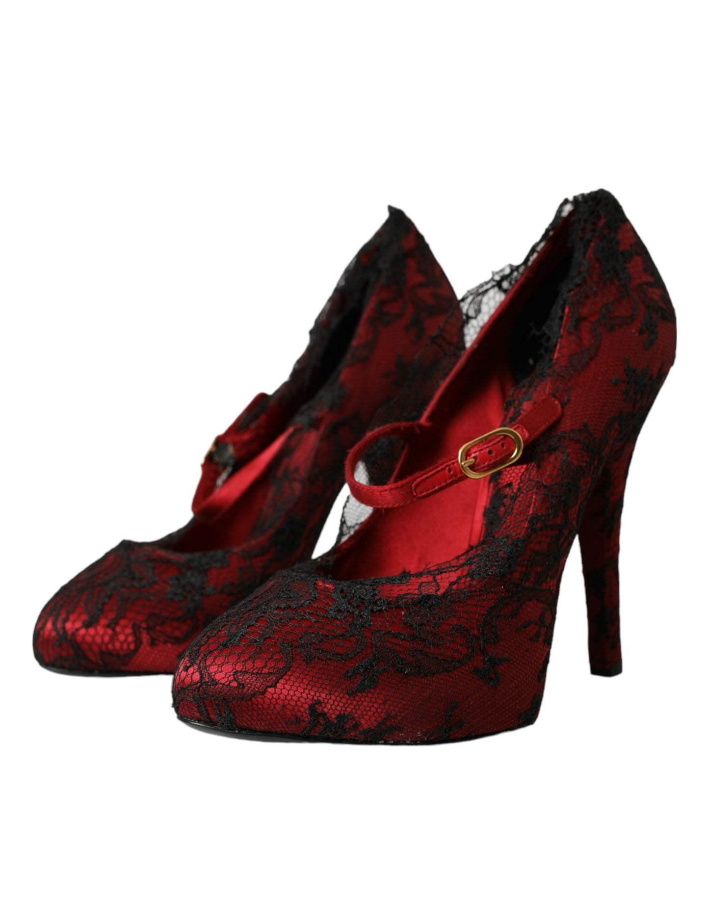 Dolce & Gabbana Red Black Floral Lace Mary Jane Pumps Shoes EU39 / US8.5