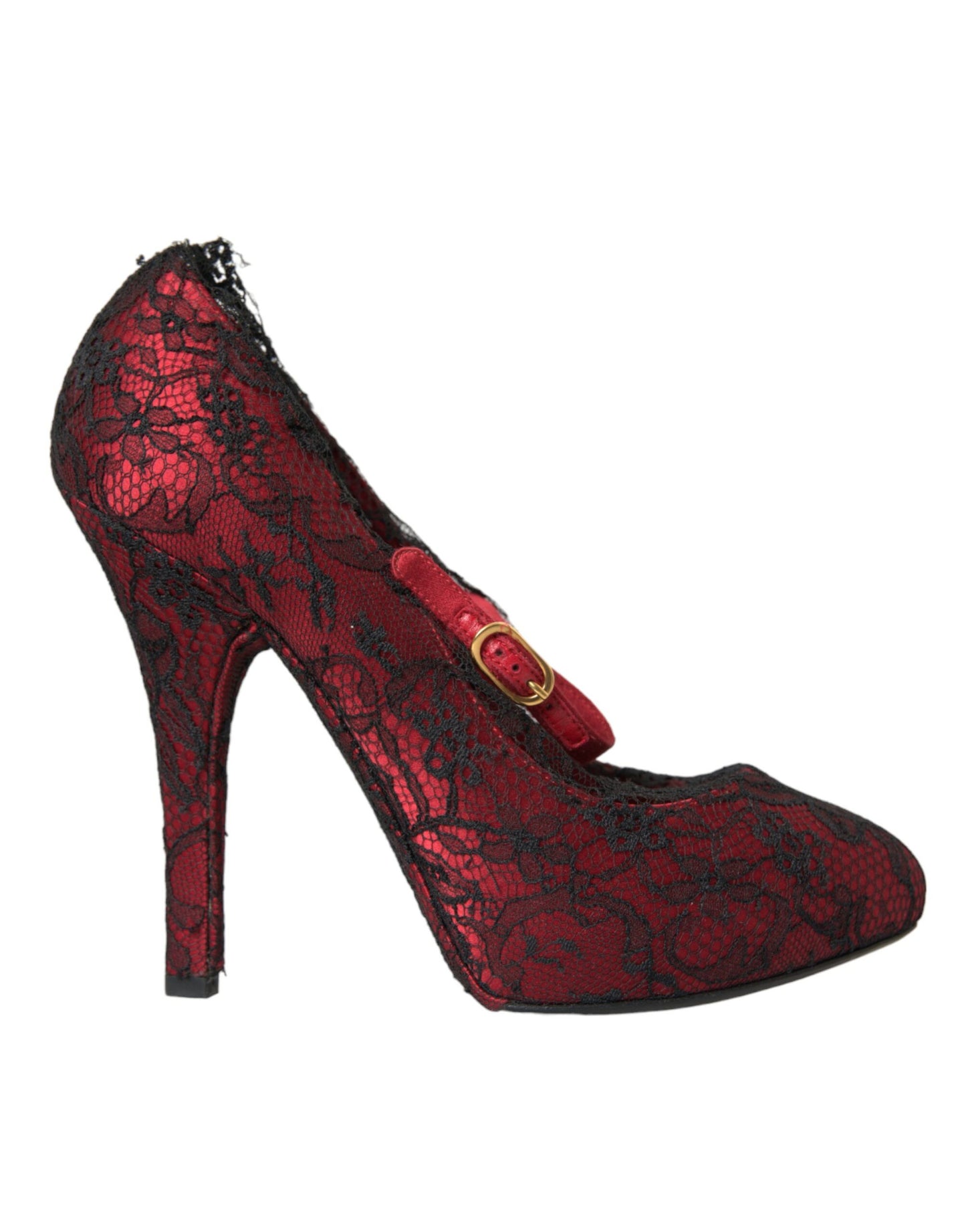 Dolce & Gabbana Red Black Floral Lace Mary Jane Pumps Shoes EU39 / US8.5