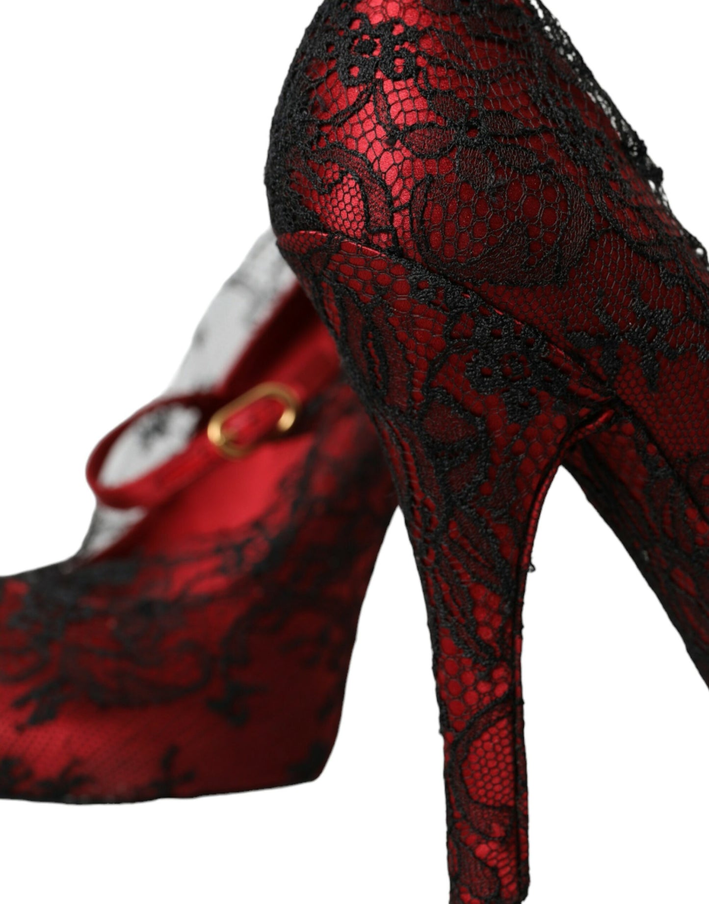 Dolce & Gabbana Red Black Floral Lace Mary Jane Pumps Shoes EU39 / US8.5