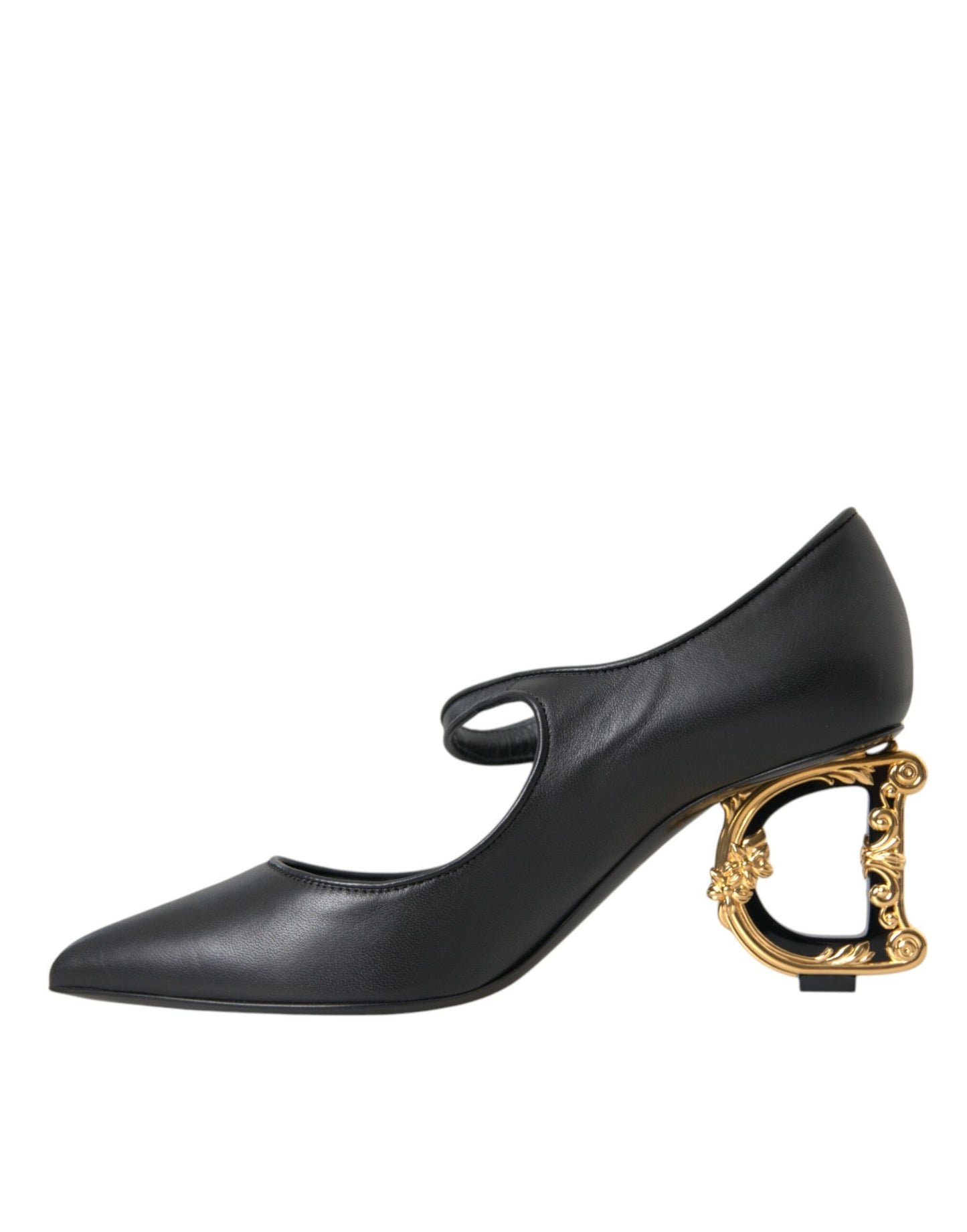 Dolce & Gabbana Black Leather Logo Heels Mary Janes Pumps Shoes EU37.5 / US7