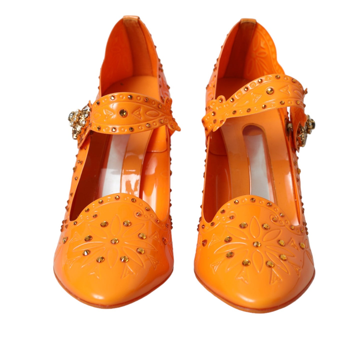 Dolce & Gabbana Orange CINDERELLA Floral Crystal Pumps Shoes EU39 / US8.5