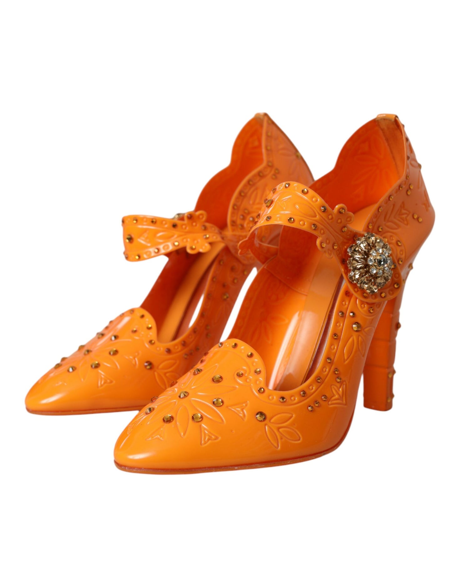 Dolce & Gabbana Orange CINDERELLA Floral Crystal Pumps Shoes EU39 / US8.5