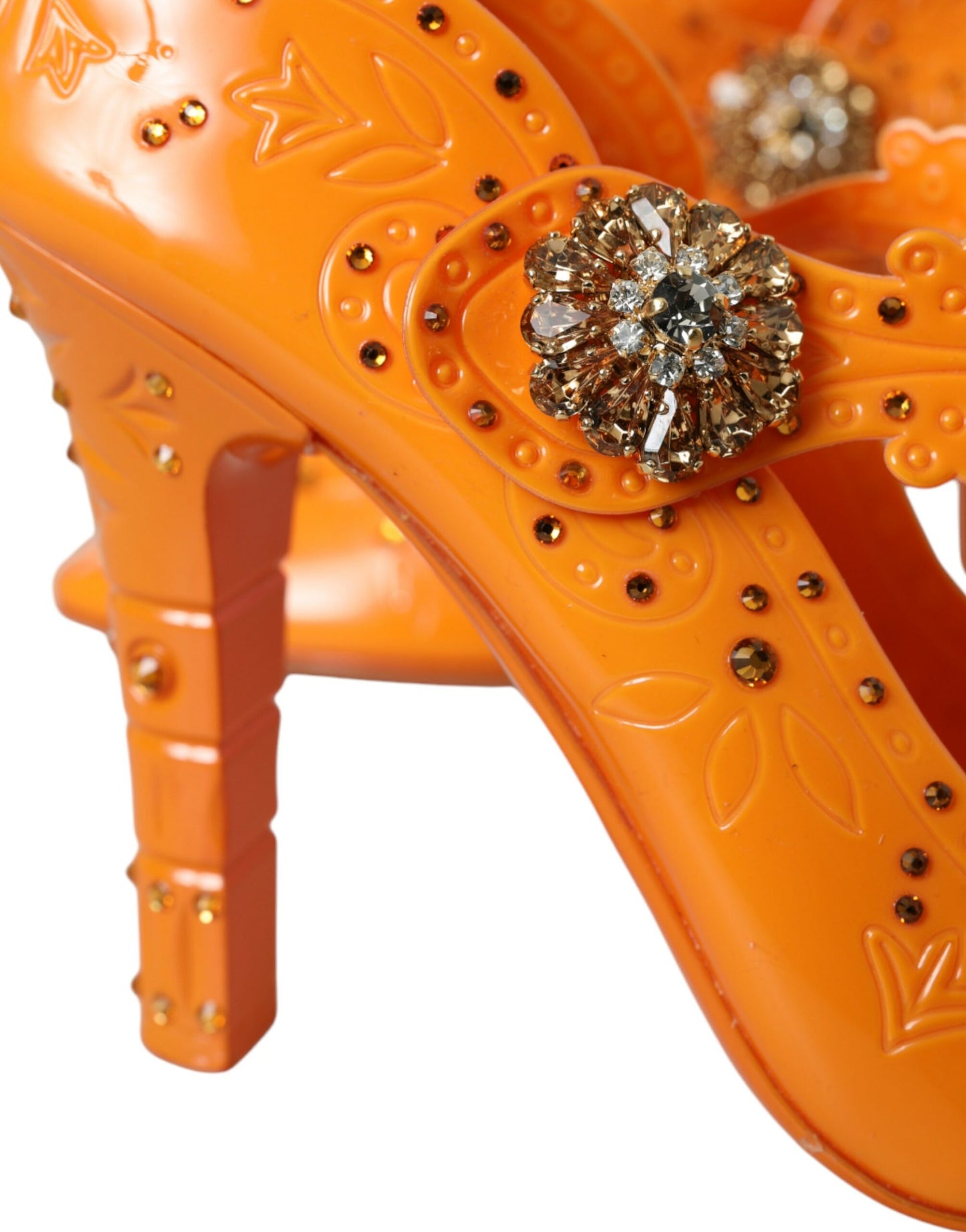 Dolce & Gabbana Orange CINDERELLA Floral Crystal Pumps Shoes EU39 / US8.5