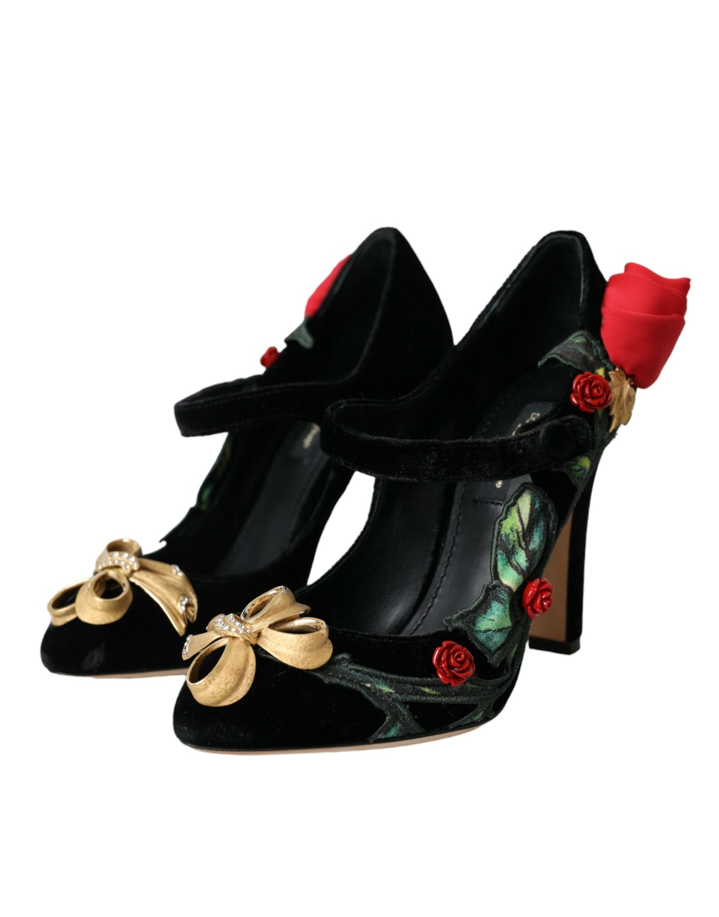 Dolce & Gabbana Black Roses Crystal Brooch Mary Jane Shoes EU36 / US5.5