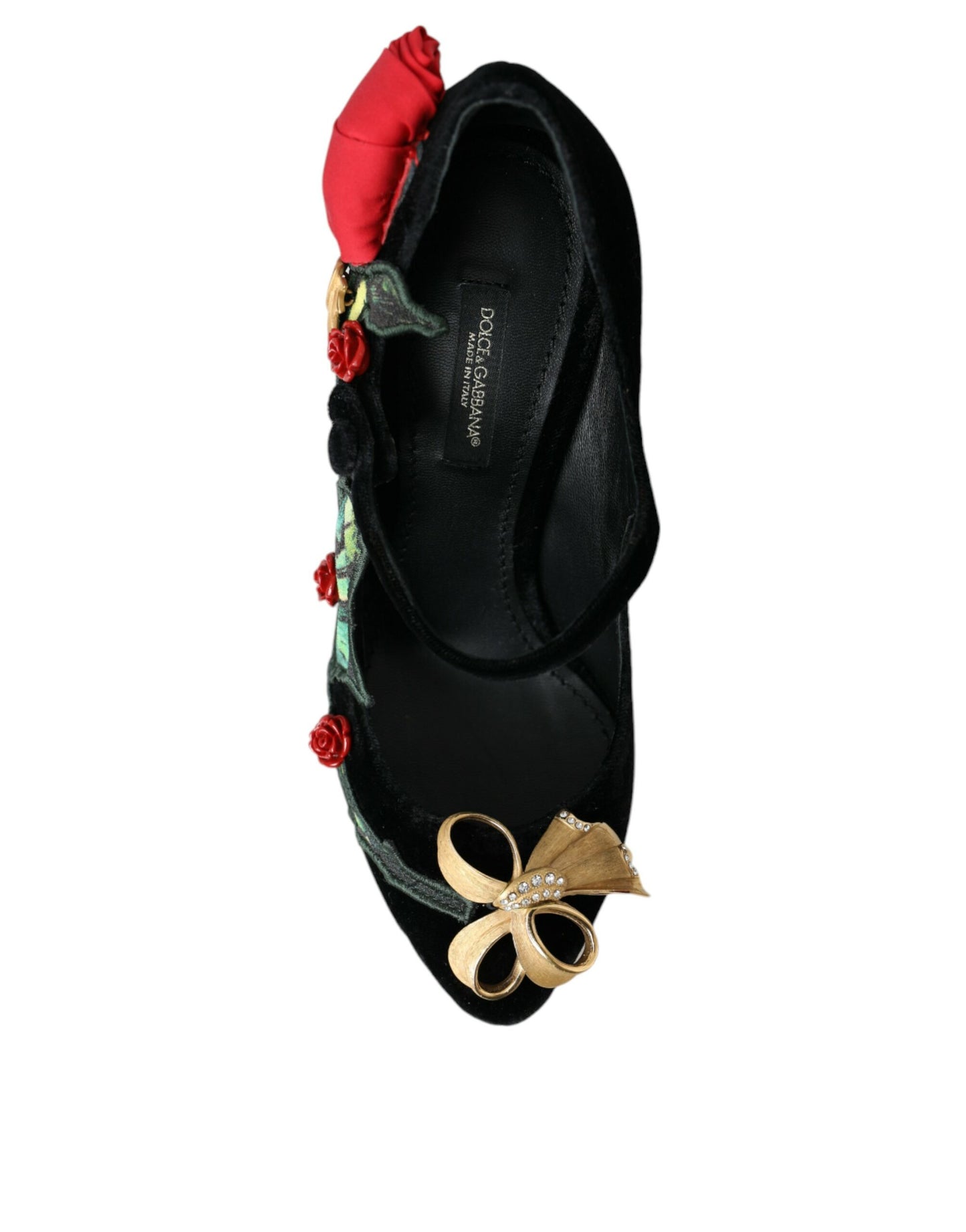 Dolce & Gabbana Black Roses Crystal Brooch Mary Jane Shoes EU36 / US5.5