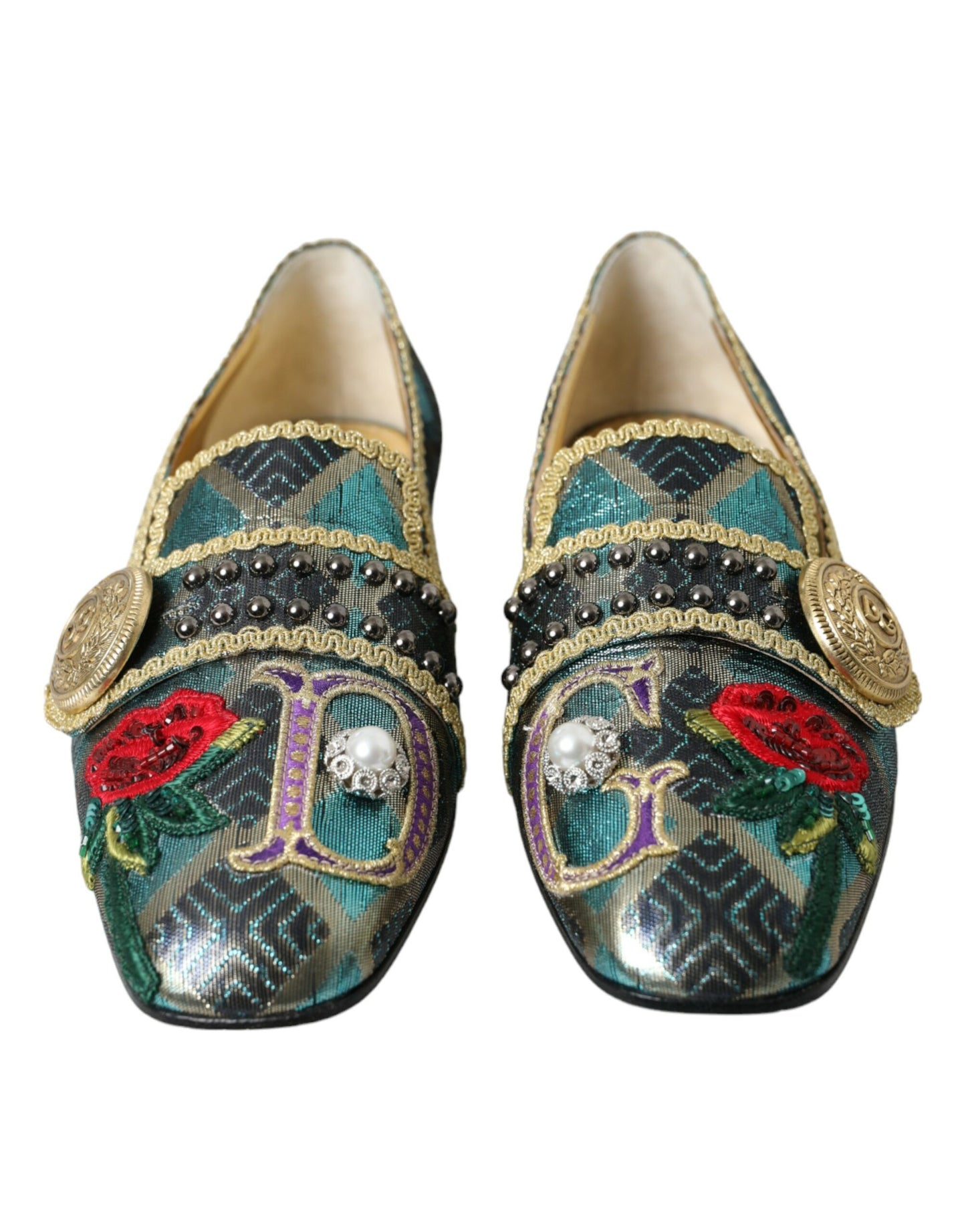 Dolce & Gabbana Multicolor Jacquard Embellished Loafers Shoes EU37 / US6.5