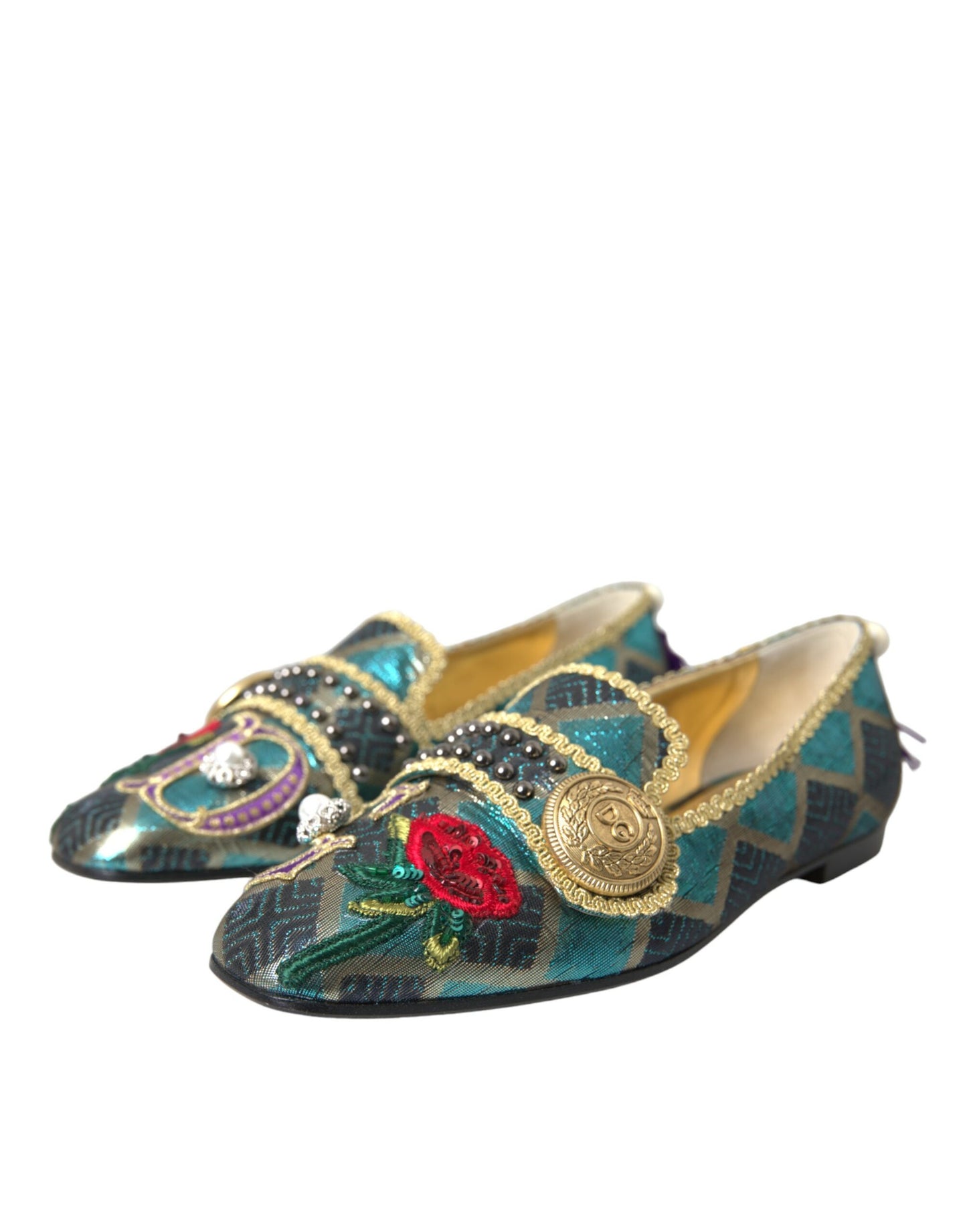 Dolce & Gabbana Multicolor Jacquard Embellished Loafers Shoes EU37 / US6.5